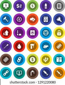 White Solid Icon Set- scraper vector, water drop, car fetlock, window cleaning, toilet brush, washer, blender, exchange, dollar growth, medal, monitor, bottle, internet, pills blister, cloud lock