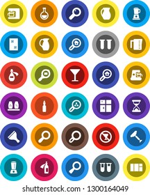 White Solid Icon Set- scraper vector, window cleaning, shining, measuring cup, spices, jug, oil, no alcohol sign, glass, cargo search, flask, vial, magnifier, sand clock, potion, estate, client