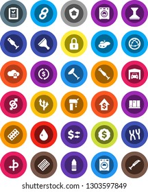 White Solid Icon Set- scraper vector, water drop, car fetlock, washer, shining window, blender, exchange, dollar growth, medal, bottle, route, internet, gender sign, pills blister, chromosomes, pond