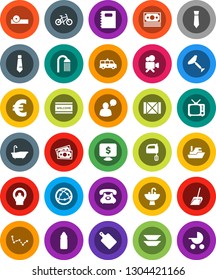 White Solid Icon Set- scraper vector, scoop, welcome mat, bath, shower, sink, cutting board, mixer, plates, copybook, constellation, tie, monitor dollar, euro sign, bike, water bottle, money, phone