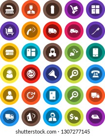 White Solid Icon Set- scraper vector, vacuum cleaner, fetlock, car, window cleaning, steaming, agent, shining, woman, dollar cursor, phone 24, support, delivery, cargo search, mobile, doctor, hour