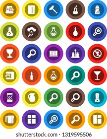 White Solid Icon Set- scraper vector, shining window, oil, measuring cup, hand mill, spices, jug, magnifier, flask, no alcohol sign, glass, sand clock, cloud, search estate, coffee maker, blender