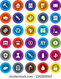 White Solid Icon Set- scraper vector, water drop, car fetlock, window cleaning, toilet brush, washer, shining, blender, exchange, dollar growth, medal, bottle, route, internet, pills blister, arrow