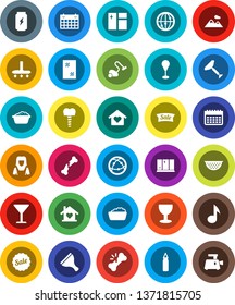 White Solid Icon Set- scraper vector, vacuum cleaner, window cleaning, foam basin, shining, woman, colander, music, punching bag, enegry drink, calendar, glass, internet, broken bone, tooth implant