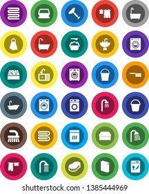 White Solid Icon Set- scraper vector, fetlock, bucket, sponge, towel, bath, drying clothes, washer, washing powder, shower, sink, dishwasher