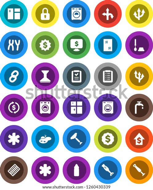 White Solid Icon Set- scraper vector, car\
fetlock, window cleaning, toilet brush, washer, shining, blender,\
exchange, dollar growth, medal, monitor, water bottle, route,\
ambulance star,\
chromosomes