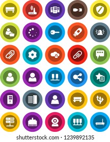 White Solid Icon Set- server vector, network, cloud lock, gear, shield, hub, usb modem, router, lan connector, share, favorites, message, bench, loading, route arrow, connection, attachment, user