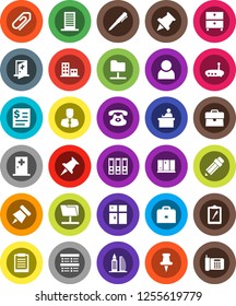 White Solid Icon Set- shining window vector, pencil, student, case, pen, clipboard, paper pin, archive, exam, manager, binder, receipt, classic phone, thumbtack, medical room, network folder, router