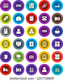 White Solid Icon Set- shining window vector, pencil, case, clipboard, archive, manager, binder, phone, receipt, sorting, diagnostic monitor, medical room, network folder, attachment, user, mailbox