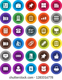 White Solid Icon Set- shining window vector, pencil, student, case, clipboard, paper pin, archive, exam, phone, receipt, sorting, thumbtack, diagnostic monitor, network folder, attachment, user