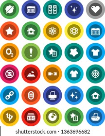 White Solid Icon Set- shining vector, splotch, atom, pie graph, calendar, stadium, target, no fastfood, oxygen, attention, link, heart, favorites, route arrow, connection, mountain, love home, star