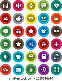 White Solid Icon Set- shining vector, splotch, mixer, copybook, atom, exchange, man, calendar, stadium, target, top sign, equalizer, favorites, heart cross, gender, mortar, connect, disconnection