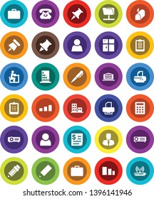 White Solid Icon Set- shining window vector, pencil, student, case, pen, clipboard, paper pin, manager, phone, receipt, sorting, thumbtack, network folder, user, apartments, office building, mailbox