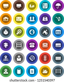 White Solid Icon Set- signpost vector, navigator, earth, map pin, satellite, money, traffic light, phone, 24, ship, truck trailer, sea container, calendar, receipt, consolidated cargo, umbrella