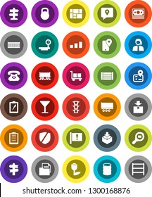 White Solid Icon Set- signpost vector, navigator, Railway carriage, attention, money, traffic light, phone, support, traking, truck trailer, sea container, wood box, consolidated cargo, clipboard