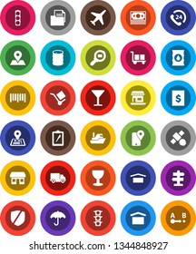 White Solid Icon Set- signpost vector, navigator, map pin, office, plane, satellite, money, traffic light, phone 24, traking, ship, delivery, receipt, clipboard, document, glass, cargo, umbrella