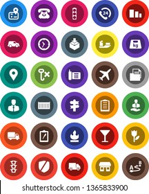 White Solid Icon Set- signpost vector, navigator, map pin, office, plane, traffic light, phone, 24, client, ship, sea container, delivery, car, clock, clipboard, document, glass, no hook, tulip