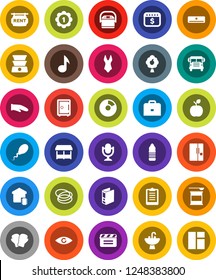 White Solid Icon Set- sink vector, cook glove, case, apple fruit, school bus, music, pie graph, binder, safe, dollar calendar, clipboard, boxing, swimsuite, medal, sports nutrition, water bottle