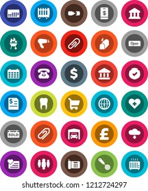White Solid Icon Set- skimmer vector, bbq, bank, annual report, man, calendar, pound, dollar sign, heart monitor, phone, protected, internet, cross, tooth, cloud download, connection, attachment