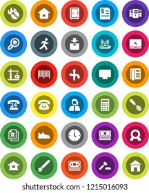 White Solid Icon Set- skimmer vector, pen, medal, cash, auction, annual report, calculator, clock, safe, snickers, run, route, money, phone 24, support, package, music hit, notebook pc, server, home
