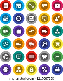 White Solid Icon Set- skimmer vector, presentation, world, document, graph, laptop, manager, monitor dollar, snickers, boxing glove, stairways run, plane, delivery, clock, speaking man, notebook pc