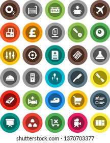 White Solid Icon Set- skimmer vector, spatula, knife, dish, cereal, exam, gold ingot, credit card, presentation board, pound, measuring, oxygen, plane, no trolley, settings, video camera, anamnesis
