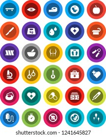 White Solid Icon Set- soap vector, microscope, diet, measuring, scales, stadium, stopwatch, hand trainer, buttocks, skateboard, pills, no fastfood, heart cross, gymnast rings, weight, doctor bag