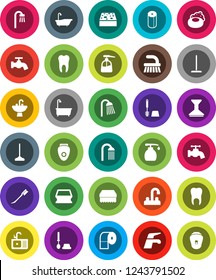 White Solid Icon Set- soap vector, water tap, fetlock, mop, sponge, car, bath, toilet brush, liquid, paper, shower, sink, tooth, epilator