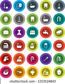 White Solid Icon Set- soap vector, water tap, fetlock, mop, sponge, car, bath, toilet brush, liquid, paper, shower, sink, tooth, epilator