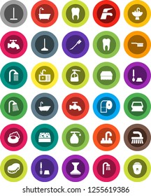 White Solid Icon Set- soap vector, water tap, fetlock, mop, sponge, car, bath, toilet brush, liquid, paper, shower, sink, tooth, epilator