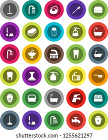 White Solid Icon Set- soap vector, water tap, fetlock, mop, sponge, car, bath, toilet brush, liquid, paper, shower, sink, tooth, epilator