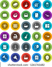 White Solid Icon Set- soap vector, scraper, cleaner trolley, broom, fetlock, mop, scoop, sponge, towel, window cleaning, bath, washer, liquid, toilet paper, tooth, windmill, dishwasher, epilator