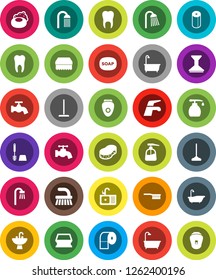 White Solid Icon Set- soap vector, water tap, fetlock, mop, sponge, car, bath, toilet brush, liquid, paper, shower, sink, tooth, epilator