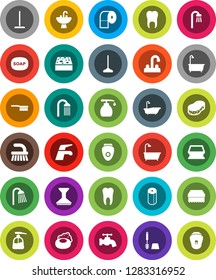 White Solid Icon Set- soap vector, water tap, fetlock, mop, sponge, car, bath, toilet brush, liquid, paper, shower, sink, tooth, epilator