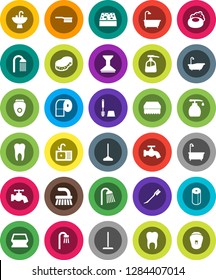 White Solid Icon Set- soap vector, fetlock, mop, sponge, water tap, car, bath, toilet brush, liquid, paper, shower, sink, tooth, epilator