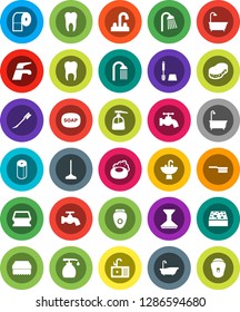 White Solid Icon Set- soap vector, water tap, fetlock, mop, sponge, car, bath, toilet brush, liquid, paper, shower, sink, tooth, epilator
