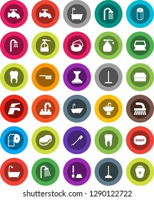 White Solid Icon Set- soap vector, water tap, fetlock, mop, sponge, car, bath, toilet brush, liquid, paper, shower, sink, tooth, epilator