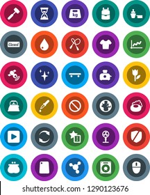 White Solid Icon Set- soap vector, water drop, shining, kettle, meat hammer, cutting board, backpack, world, molecule, graph, sand clock, jump rope, t shirt, skateboard, prohibition sign, port, fan