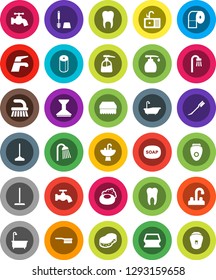 White Solid Icon Set- soap vector, water tap, fetlock, mop, sponge, car, bath, toilet brush, liquid, paper, shower, sink, tooth, epilator