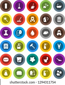 White Solid Icon Set- soap vector, plunger, scraper, vacuum cleaner, scoop, rake, clothespin, sponge, towel, trash bin, water drop, car fetlock, splotch, steaming, bath, toilet, washer, liquid