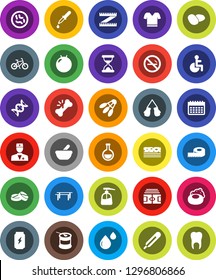 White Solid Icon Set- soap vector, liquid, potato, measuring, stadium, bike, horizontal bar, fitball, boxing glove, t shirt, sports nutrition, enegry drink, calendar, breads, shuttlecock, no smoking
