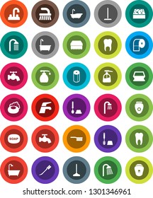 White Solid Icon Set- soap vector, water tap, fetlock, mop, sponge, car, bath, toilet brush, liquid, paper, shower, tooth, epilator