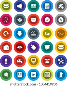 White Solid Icon Set- soap vector, water tap, washer, cutting board, bbq, schedule, compass, presentation, molecule, constellation, wallet, annual report, arrow down, jump rope, bottle, pool, ship