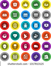 White Solid Icon Set- soap vector, shining window, cook press, microscope, document, calculator, heart pulse, clipboard, boxing glove, t shirt, calendar, monitor, ship, delivery, satellite antenna