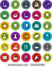 White Solid Icon Set- soap vector, water tap, fetlock, mop, sponge, car, bath, toilet brush, liquid, paper, shower, sink, tooth, epilator