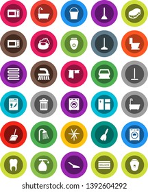 White Solid Icon Set- soap vector, plunger, broom, fetlock, mop, scoop, bucket, sponge, trash bin, window cleaning, welcome mat, bath, toilet, drying clothes, washer, liquid, shower, towel, tooth