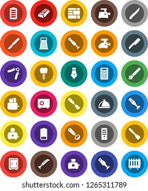 White Solid Icon Set- spatula vector, ladle, knife, grater, toaster, blender, dish, pen, gold ingot, safe, hand trainer, consolidated cargo, battery, scalpel, tooth implant, meat grinder, computer