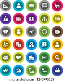 White Solid Icon Set- spices vector, potato, corner ruler, exam, graph, coin stack, annual report, boxing glove, roller Skates, stairways run, hoop, gymnast rings, oxygen, support, wood box, cargo