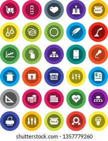 White Solid Icon Set- spices vector, pasta, pen, corner ruler, medal, graph, coin stack, annual report, hierarchy, heart pulse, hoop, gymnast rings, traffic light, cargo, Railway carriage, settings