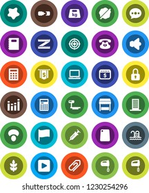 White Solid Icon Set- splotch vector, cutting board, mixer, mushroom, copybook, calculator, notebook pc, flag, dollar, calendar, measuring, target, cereals, pool, weight, big scales, speaker, market